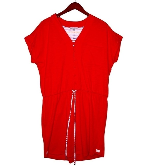LISA TODD Drawstring Waist Cotton Dress Size Large in Bright Orange - Picture 15 of 15